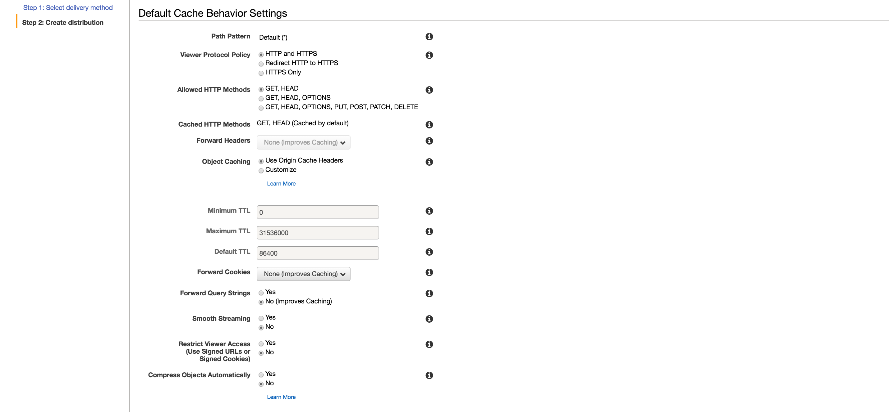 CloudFront Cache Behavior Settings alt text