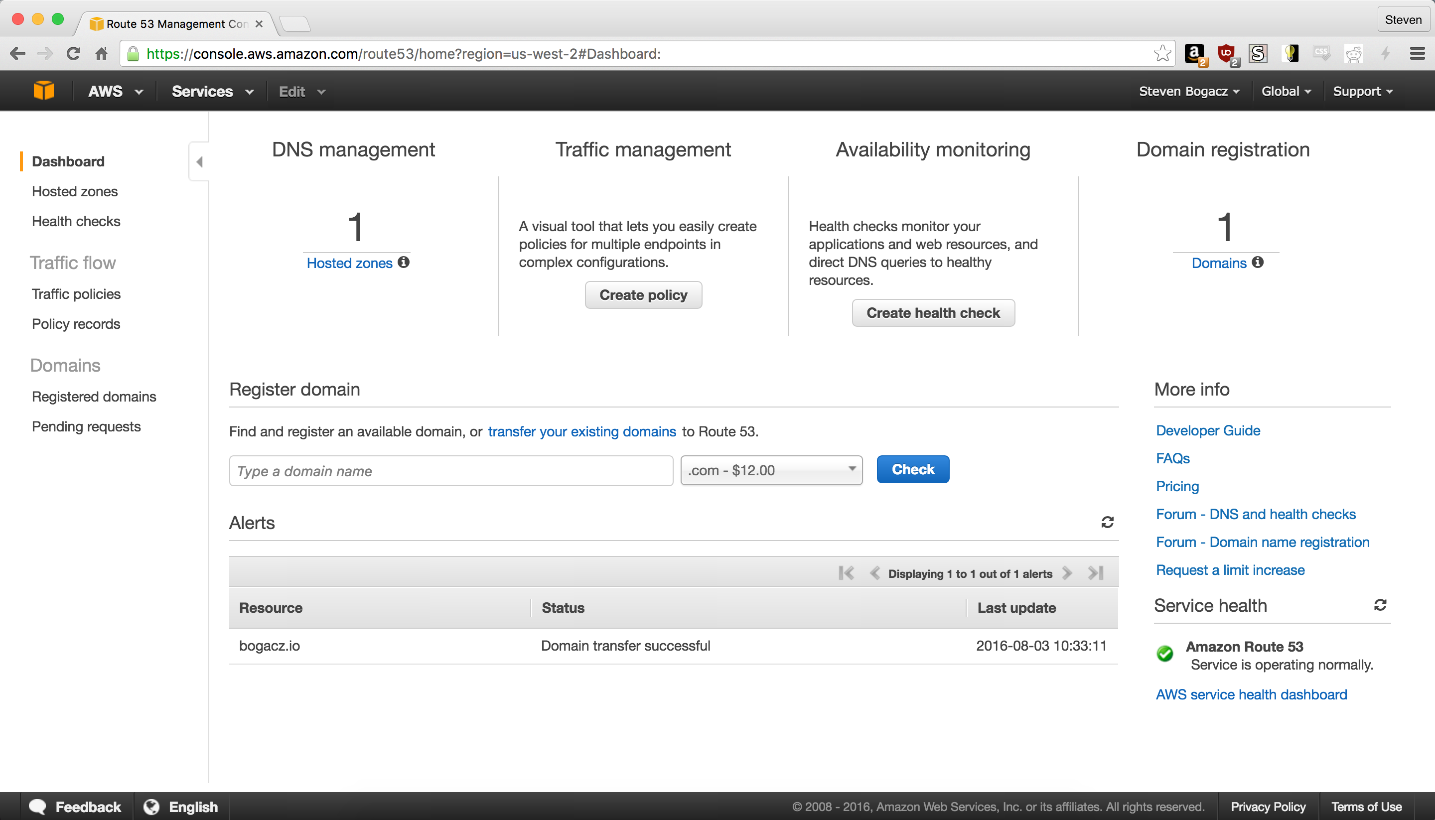 Route53 Dashboard alt text